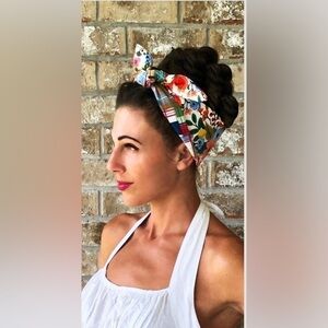 5 HandmadeRetroTopShop Reversible Retro Hair Wrap Cotton Wide Self Tie Headbands